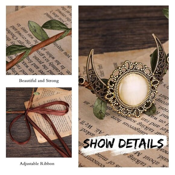 Elf Moon Crown Fairy Flower Headpiece Woodland Circlet for Women Girls main image 4